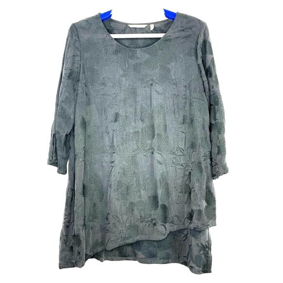 Soft Surroundings Size Large Gray Asymmetric Front Hem Embroidered Tunic - Picture 1 of 10
